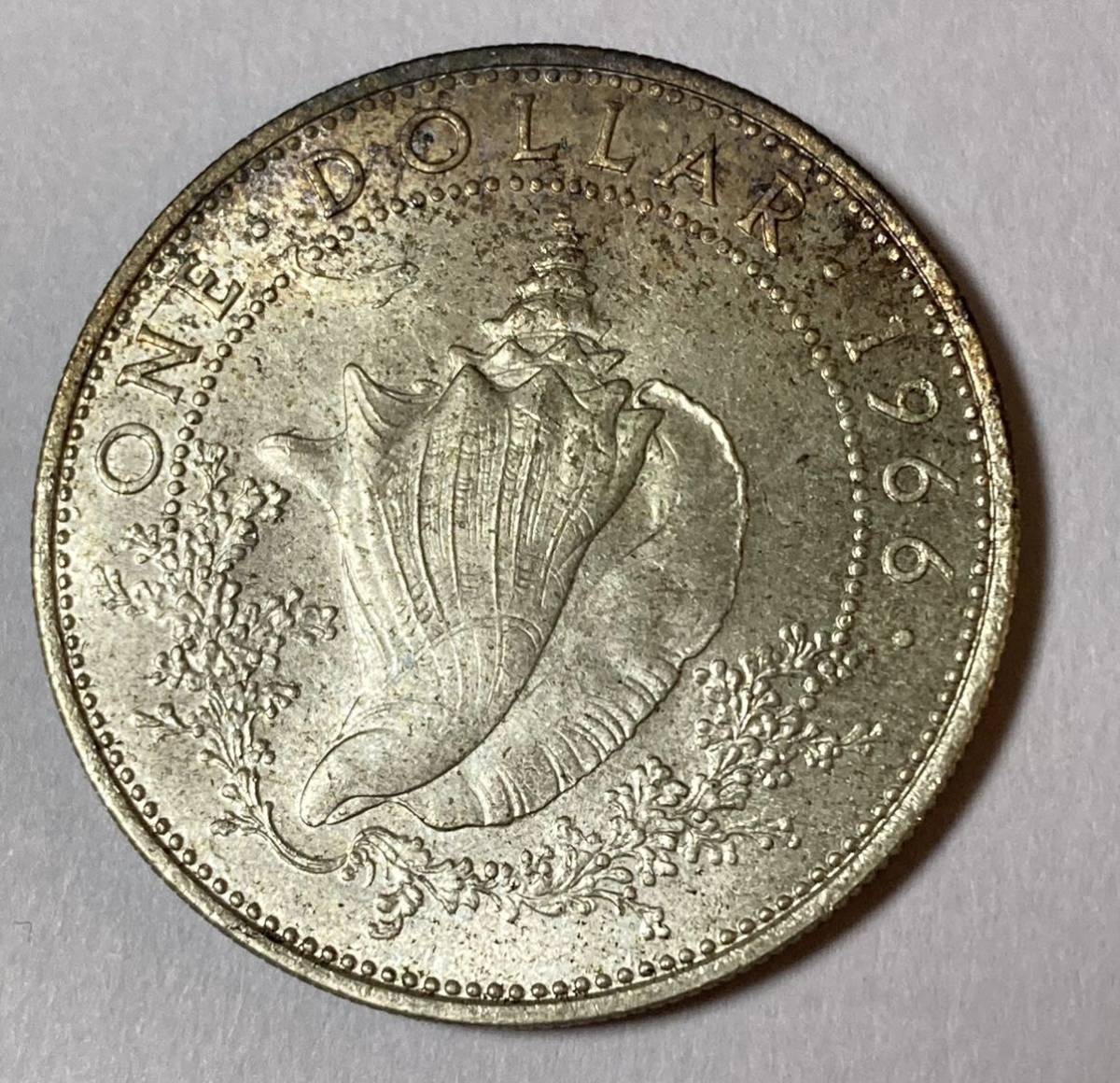 1円〜未使用 バハマ諸島 1966年 1ドル 銀貨 エリザベス トーン Lot4959の画像1