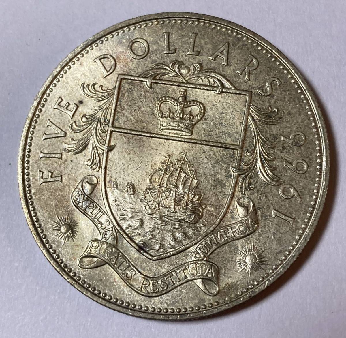 1円〜未使用 バハマ諸島 1966年 5ドル 銀貨 エリザベス トーン Lot4961の画像1