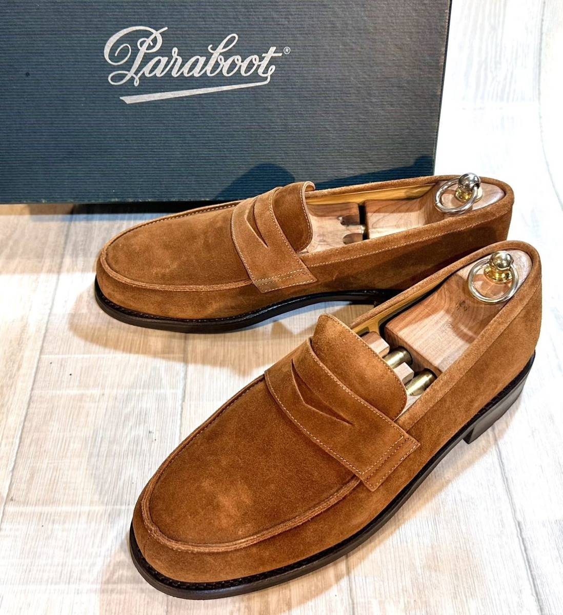 [ unused ]Paraboot Paraboot *26.5cm 8* moccasin coin Loafer slip-on shoes leather shoes business shoes suede leather original leather tea men's 