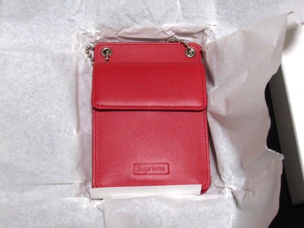 新品 18AW Supreme Leather ID Holder + Wallet レザー ID カード ホルダー ウォレット パス ケース Red レッド 小銭入れ 財布 ストラップ_画像4