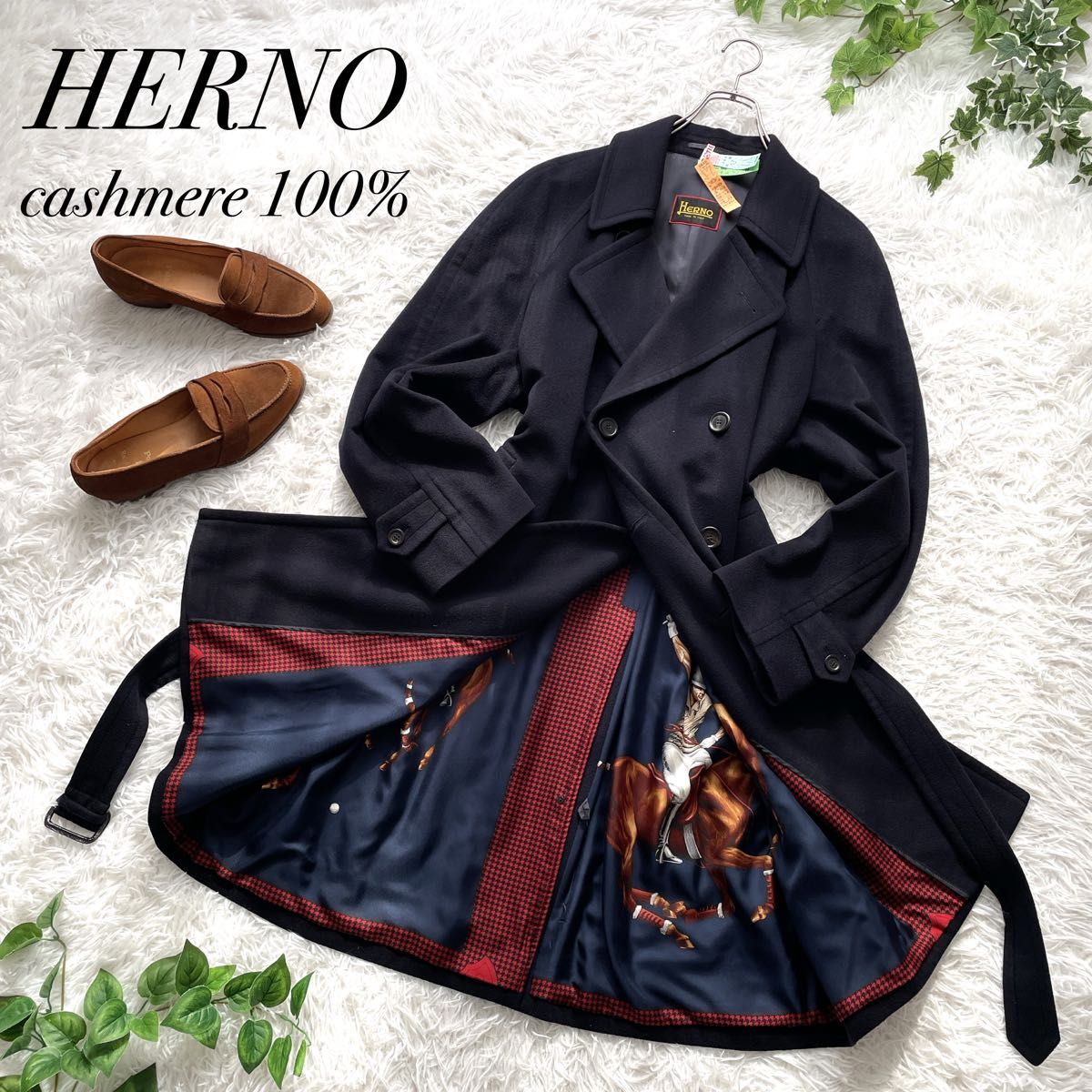 ✨カシミヤ シルク 裏地総柄✨HERNO ロングコート ブラック 希少 40-