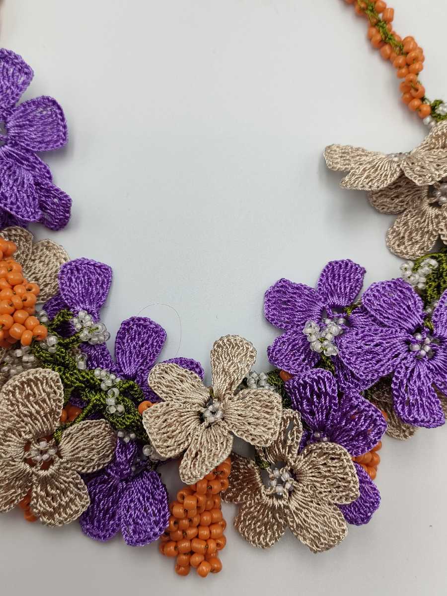 70%OFF!】 o3 ハンドメイド トルコ オヤ刺繍 ネックレス パープル