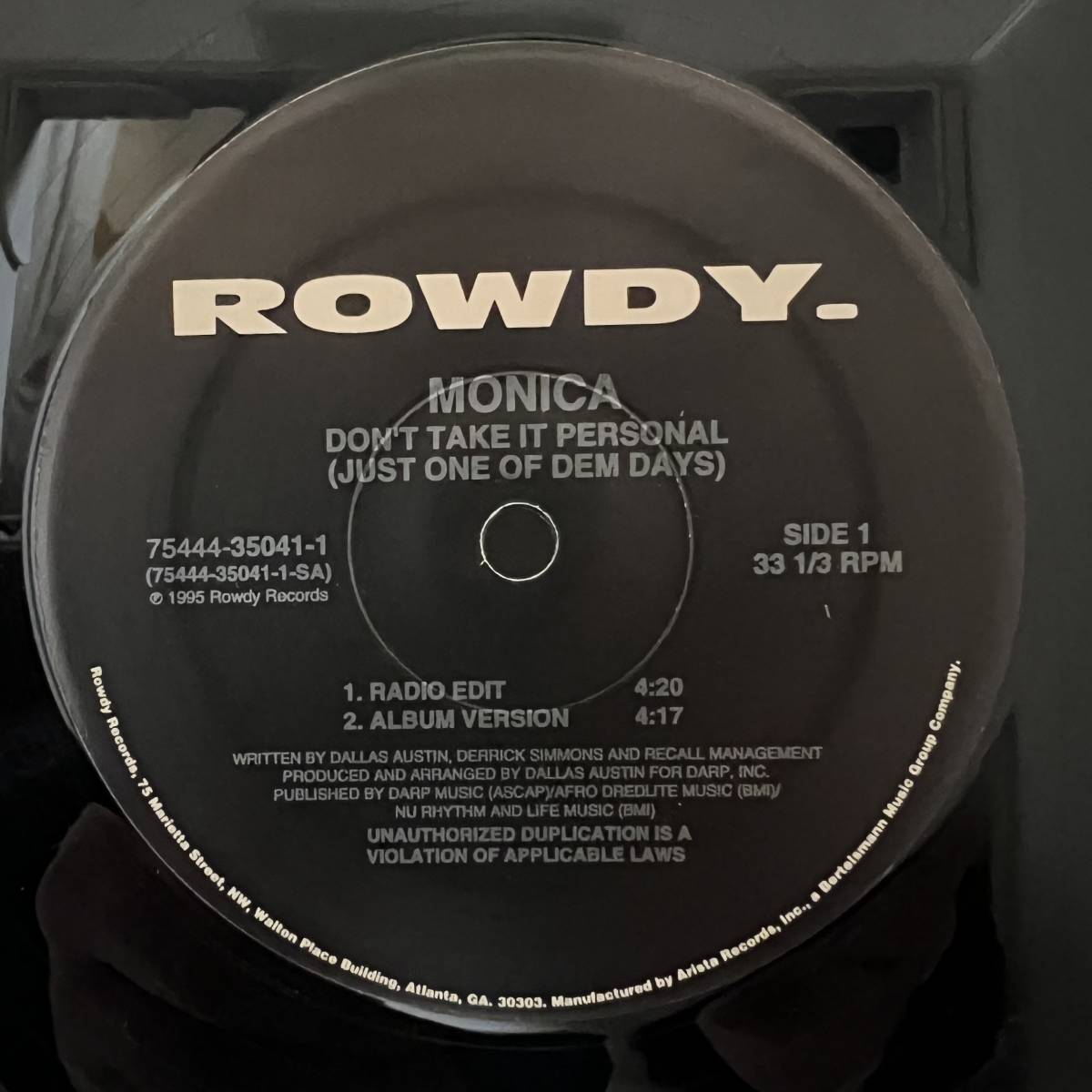 R&B 12 - Monica - Don't Take It Personal (Just One Of Dem Days) - Rowdy - VG+ - シュリンク付_画像3