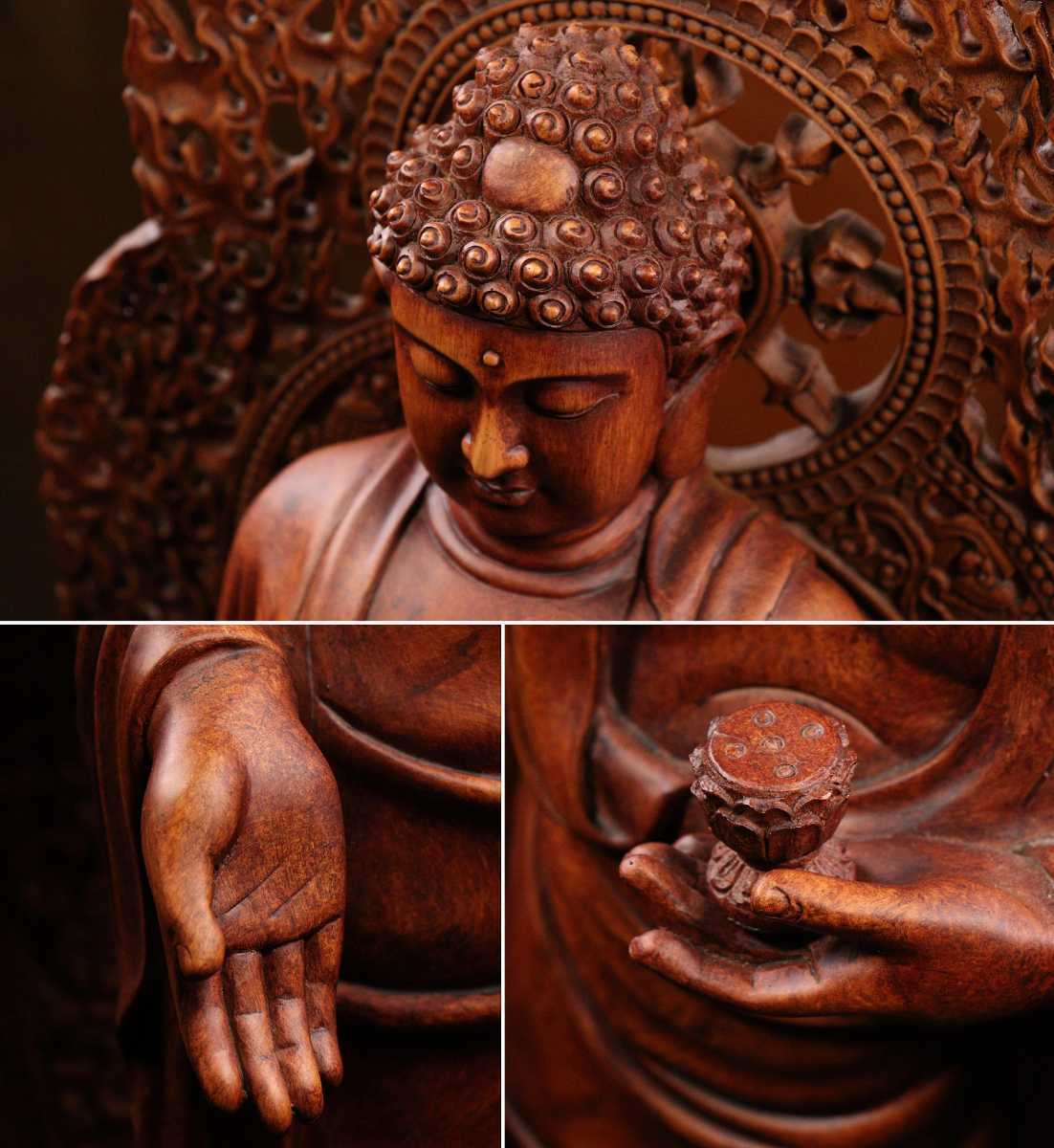 木彫 仏教美術 ヴィンテージ彫刻 釈迦像 チーク丸太一木 仏陀・釈迦