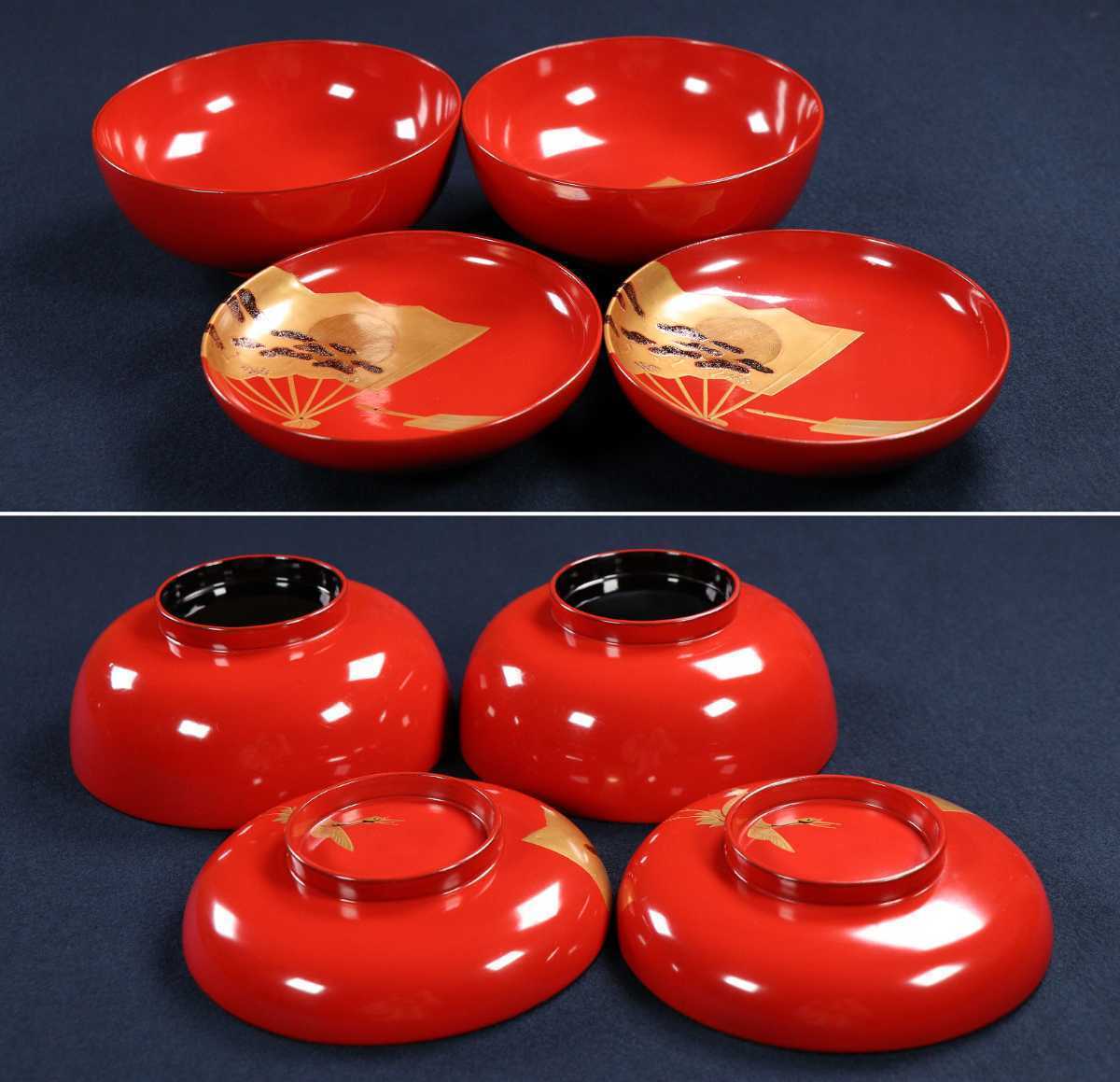 正規品直輸入】 能登輪島塗花のみち細密金蒔絵黒塗汁椀五客 桜紅葉木製