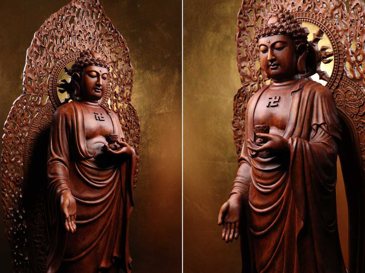 CB68 仏教美術 釈迦如来立像 高80 8cm 卍符 寺院細密彫刻仏像 CB68 仏教美術 釈迦如来立像 高80 8cm 卍符 寺院細密彫刻仏像