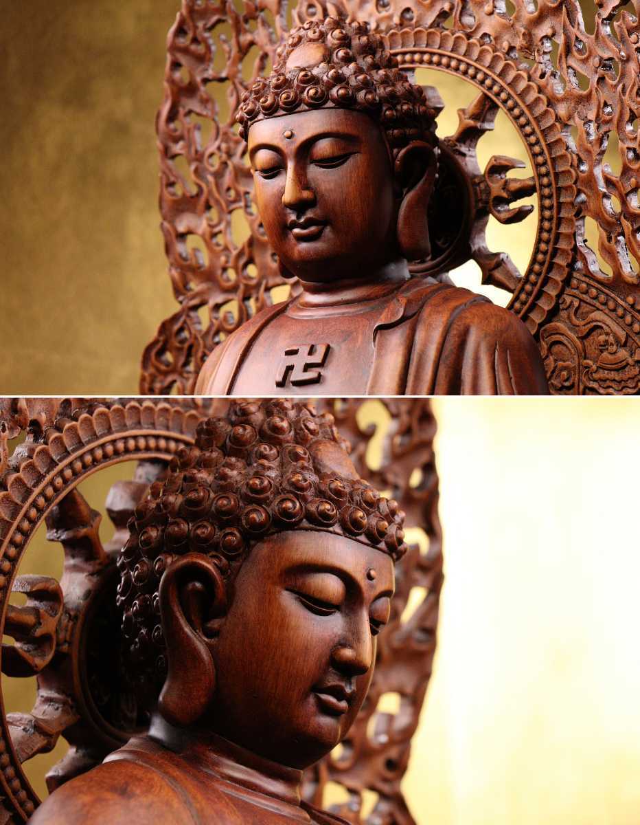 CB68 仏教美術 釈迦如来立像 高80.8cm 卍符 寺院細密彫刻仏像佛像唐物中国美術骨董品古美術古玩縁起仏具樹脂