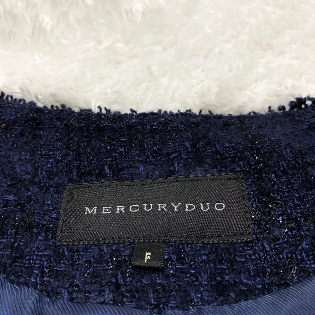 MERCURYDUO マーキュリーデュオ ☆ ノーカラーツイードコート ネイビー