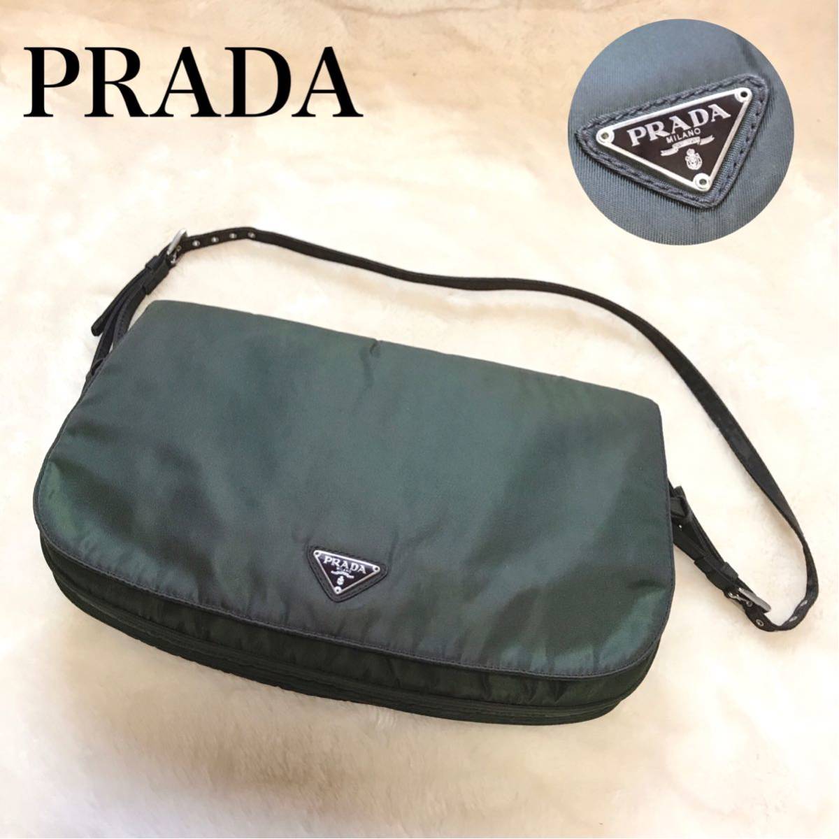 希少品 PRADA プラダ ショルダーバッグ フラップ 三角ロゴプレート レディース 軽量 収納スペース 多数 ブランド バッグ 鞄 レザー