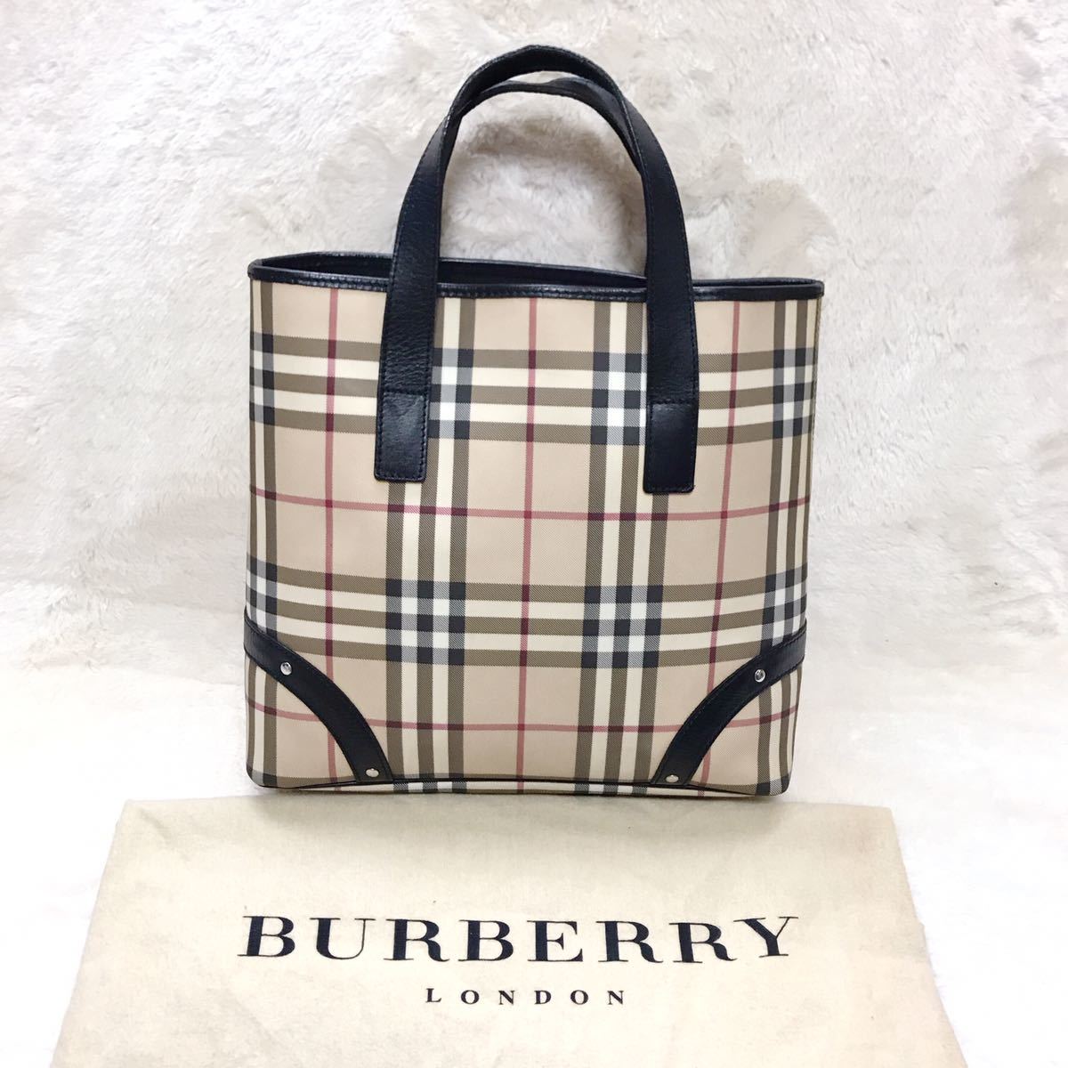 【美品】BURBERRY LONDON 大容量 PVCレザー トートバッグ バーバリーロンドン ハンドバッグ ノバチェック バッグ ブランド レディース