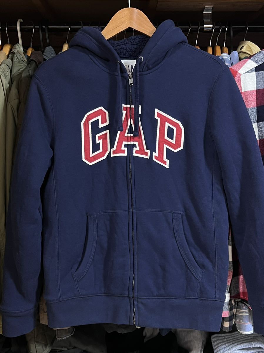 美品 温かGAP ギャップ 裏ボアパーカ 大きめXS ネイビー 日本S_画像1