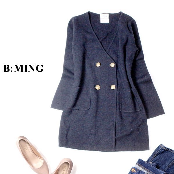 ☆☆ 美品 B:MING LIFE STORE ビームス ☆☆ 大人可愛い ミラノリブ ストレッチ ニット コート F 春 秋 合物 23C01_画像1