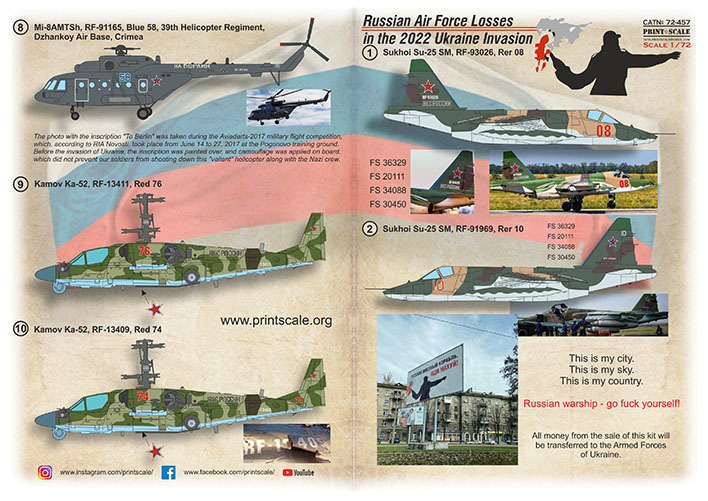 1/72 Print Scaleプリントスケールデカール　72-457　Russian Air Force Losses in the 2022 Ukraine Invasion_画像3