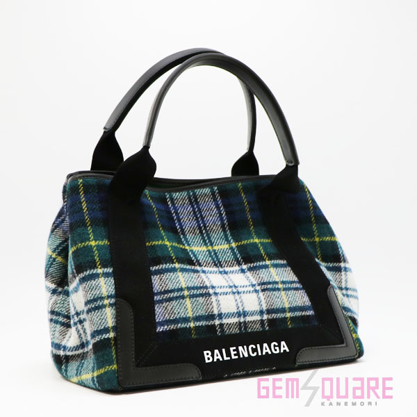 【値下げ交渉可】BALENCIAGA バレンシアガ ネイビーカバ Sサイズ チェック柄 バッグ 未使用品 339933 9UY2N【質屋出店】