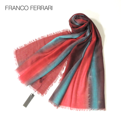 【定価7.1万・新品・186×66】Franco Ferrari（フランコフェラーリ）ライトウェイトカシミヤストール レッド×ブルー×ワイン 1862SS_画像1