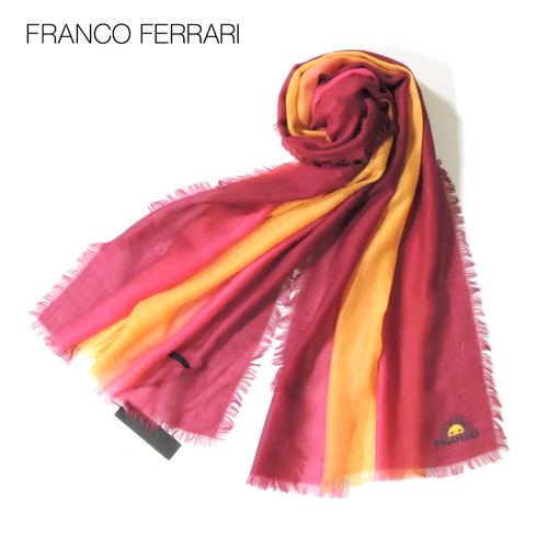 【定価7.1万・新品・186×66】Franco Ferrari（フランコフェラーリ）グラデーションカシミヤストール イエロー×ピンク×ワイン 1862SS