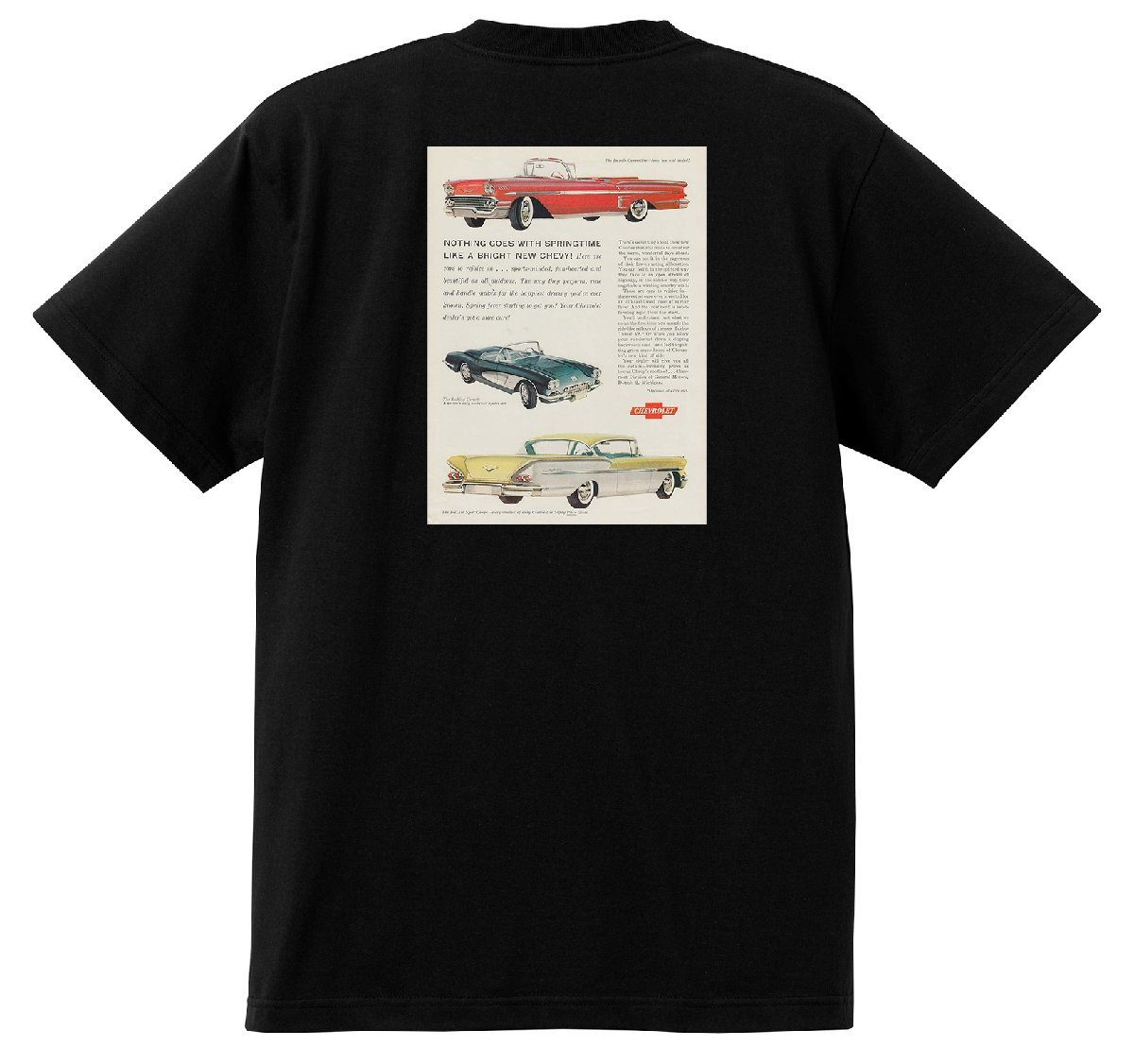 アドバタイジング シボレー インパラ 1958 Ｔシャツ 059 黒 アメ車 ホットロッド 広告 ビスケイン ベルエア コルベット_画像1