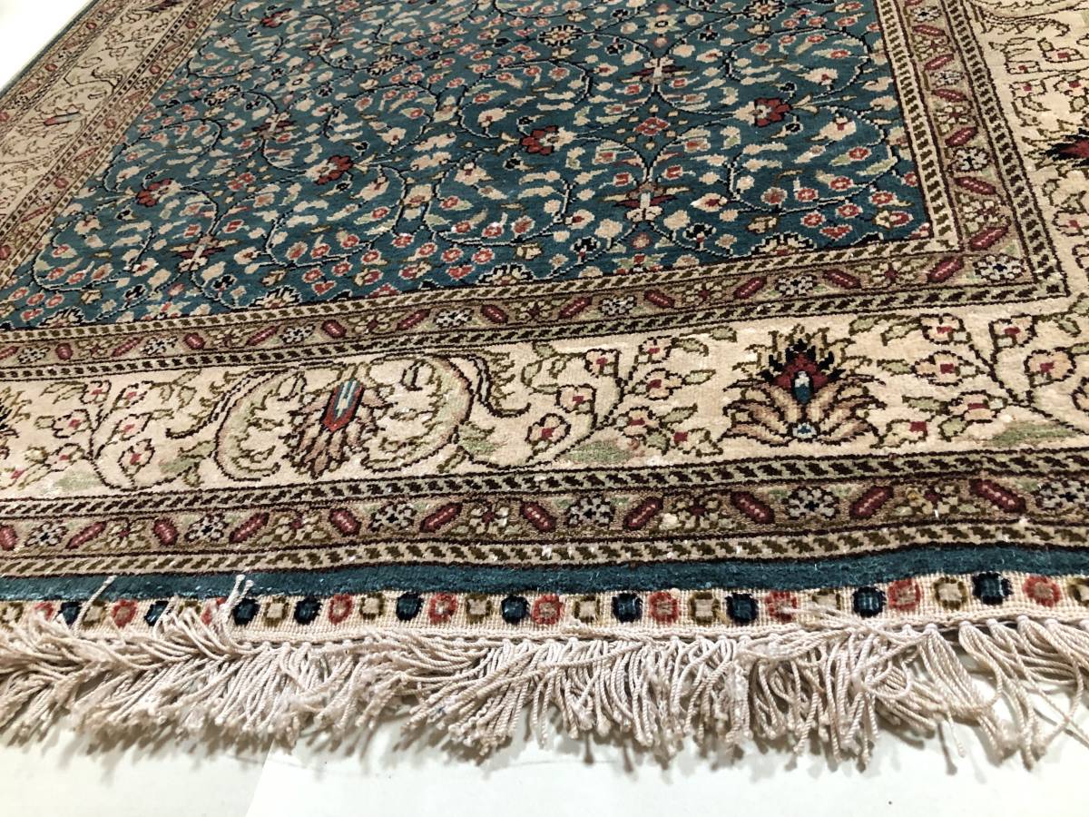 高級 ペルシャ絨毯 シルク 絹 122×77cm 花柄 アンティーク 家具 インテリア ラグ カーペット 3672の画像7