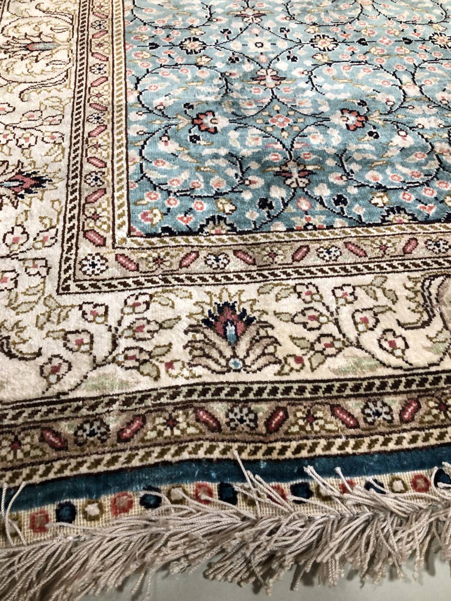 高級 ペルシャ絨毯 シルク 絹 122×77cm 花柄 アンティーク 家具 インテリア ラグ カーペット 3672の画像5