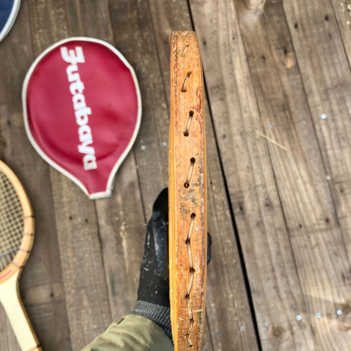 レトロ：テニスラケットFUTABAYA：フタバヤ木製ラケットBLUEVOLLEY