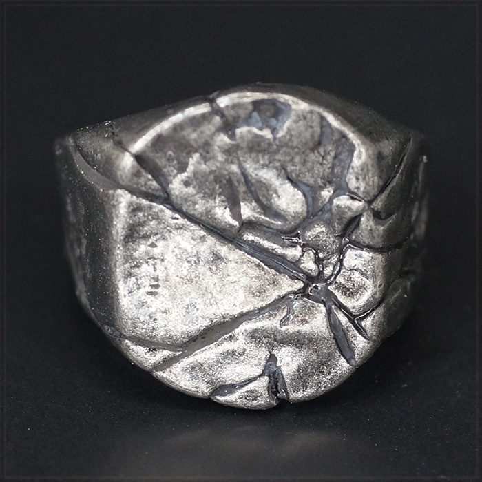 [RING] Black Silver Stone Design ヒビ割れた 岩石 ストーン デザイン ヴィンテージ ブラック シルバー リング 28号 【送料無料】_画像2
