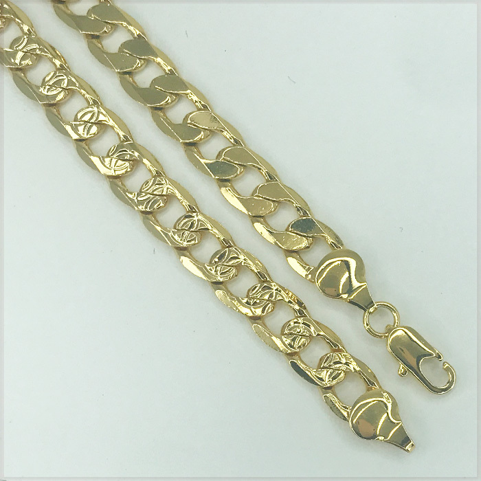 [NECKLACE] 18K GOLD FILLED クサリ模様 鎖柄デザイン 刻印 6面カット喜平チェーン ゴールド ネックレス 7.5x600mm (36g) 【送料無料】_画像3