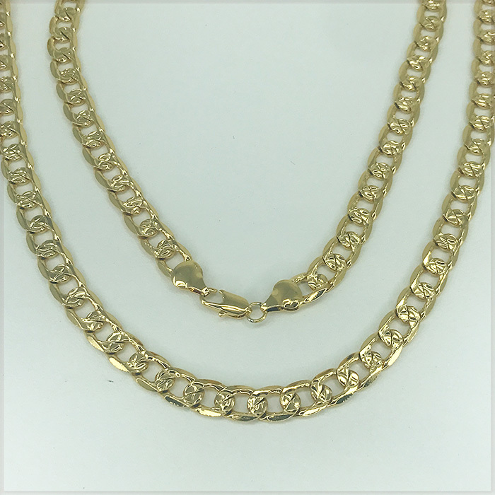 [NECKLACE] 18K GOLD FILLED クサリ模様 鎖柄デザイン 刻印 6面カット喜平チェーン ゴールド ネックレス 7.5x600mm (36g) 【送料無料】_画像1