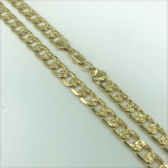 [NECKLACE] 18K GOLD FILLED クサリ模様 鎖柄デザイン 刻印 6面カット喜平チェーン ゴールド ネックレス 7.5x600mm (36g) 【送料無料】_画像2