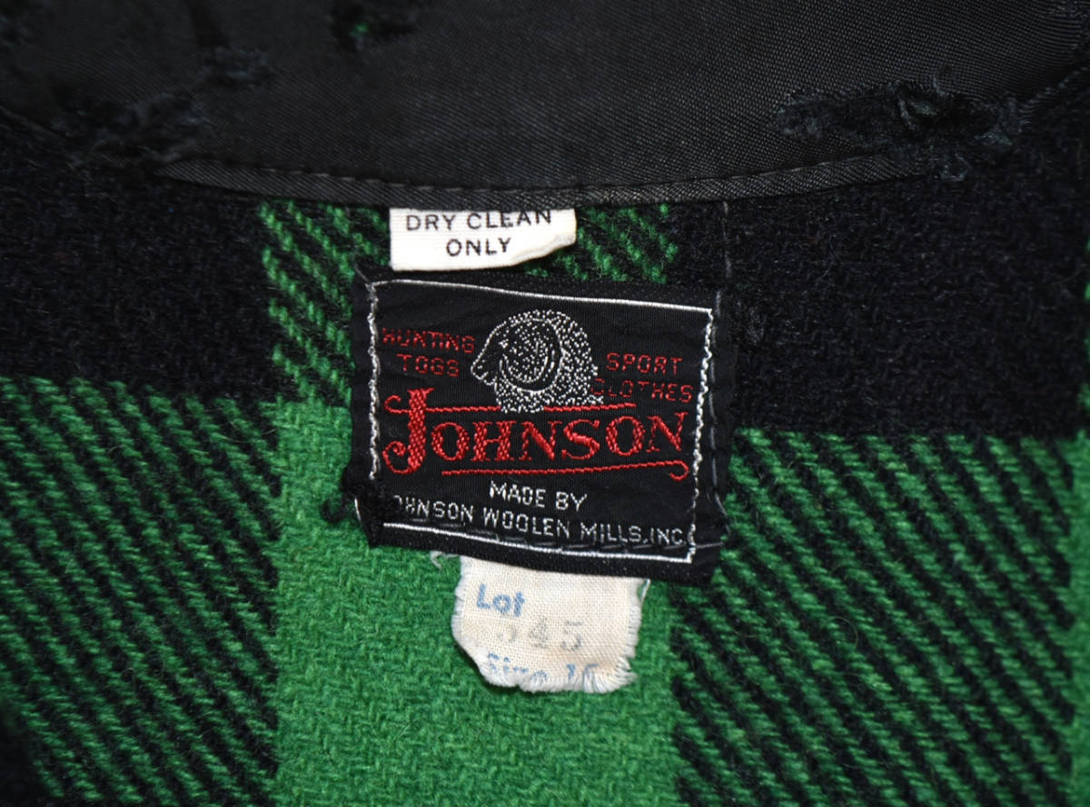 USA製 1960s JOHNSON WOOLEN MILLS Wool shirts S ヴィンテージ ジョンソンウーレンミルズ ウール長袖シャツ チェック グリーン×ブラック_画像3