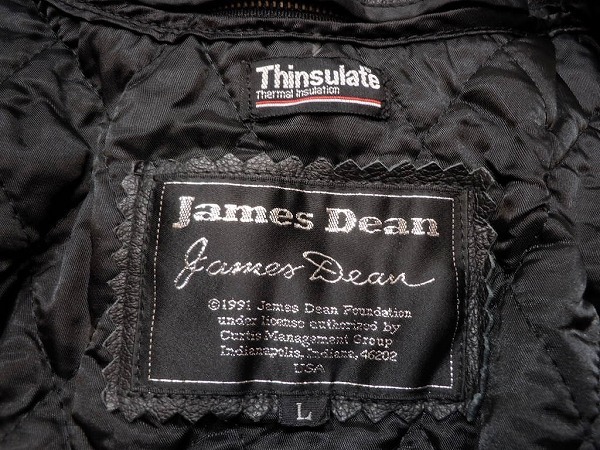 希少 90s★Thinsulate ライナー★James Dean レザージャケット 革ジャン ブラック 黒 (L) ライダース ジェームスディーン★即決★h_画像4