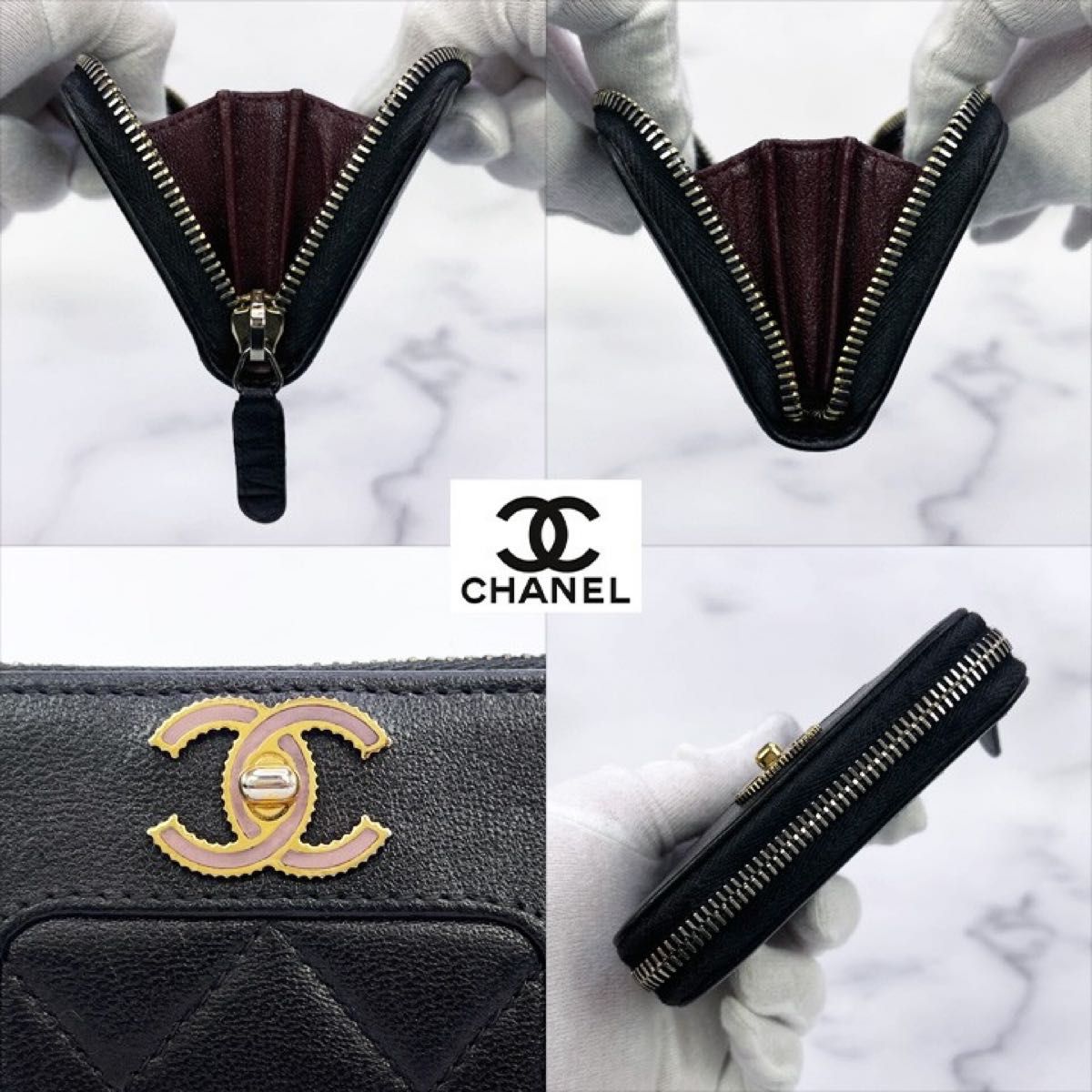 368 超美品 シャネル CHANEL マドモアゼル コインケース コインパース パスケース 財布 ゴールド金具 ラムスキン