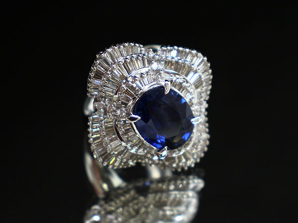 売り込み Pt900 ブルーサファイアリング 13号 6.229ct ダイヤモンド