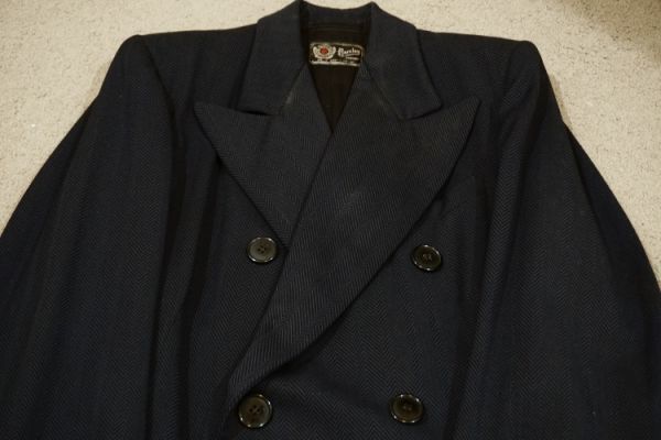 1930s40s ヴィンテージネイビーヘリンボーンダブルコート | naautopecas.com.br