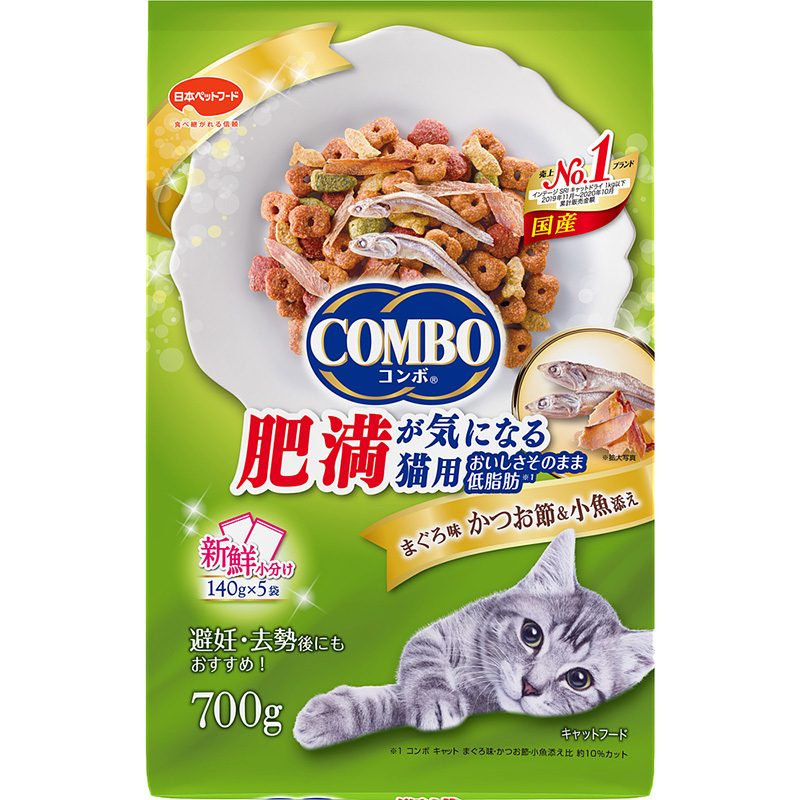 [日本ペットフード] コンボ キャット 肥満が気になる猫用 まぐろ味・かつお節・小魚添え 700g 入数12 【3ケース販売】
