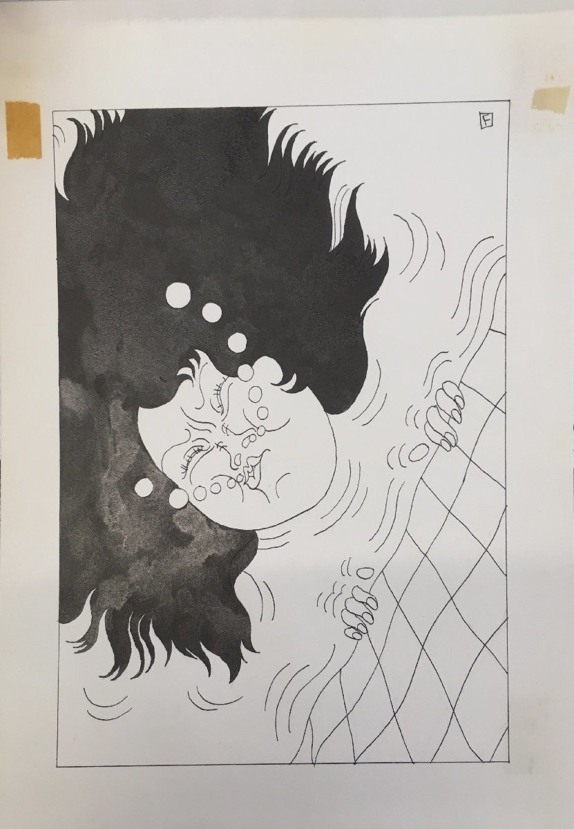 真作保証品『深井国 肉筆画稿 ウーマン&ウーマン 「P嬢がプールに顔をつけたところをプールの底から見たポートレート」漫画ジャンボ』