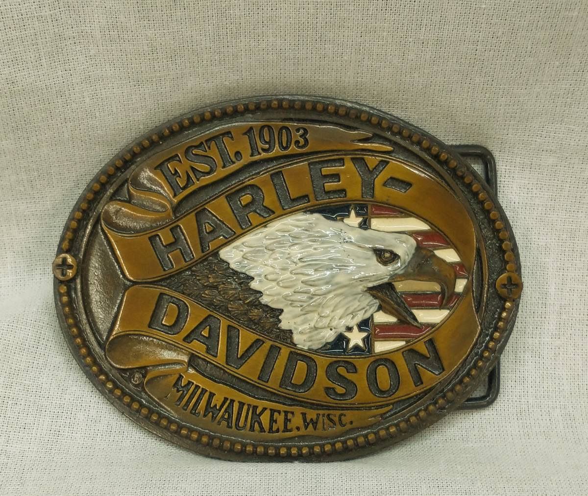 HARLEY-DAVIDSON ハーレーダビットソン バックル 1903 ミルウォーキー U.S.A ベルト アメリカン インテリア アメカジ 金属製_画像1