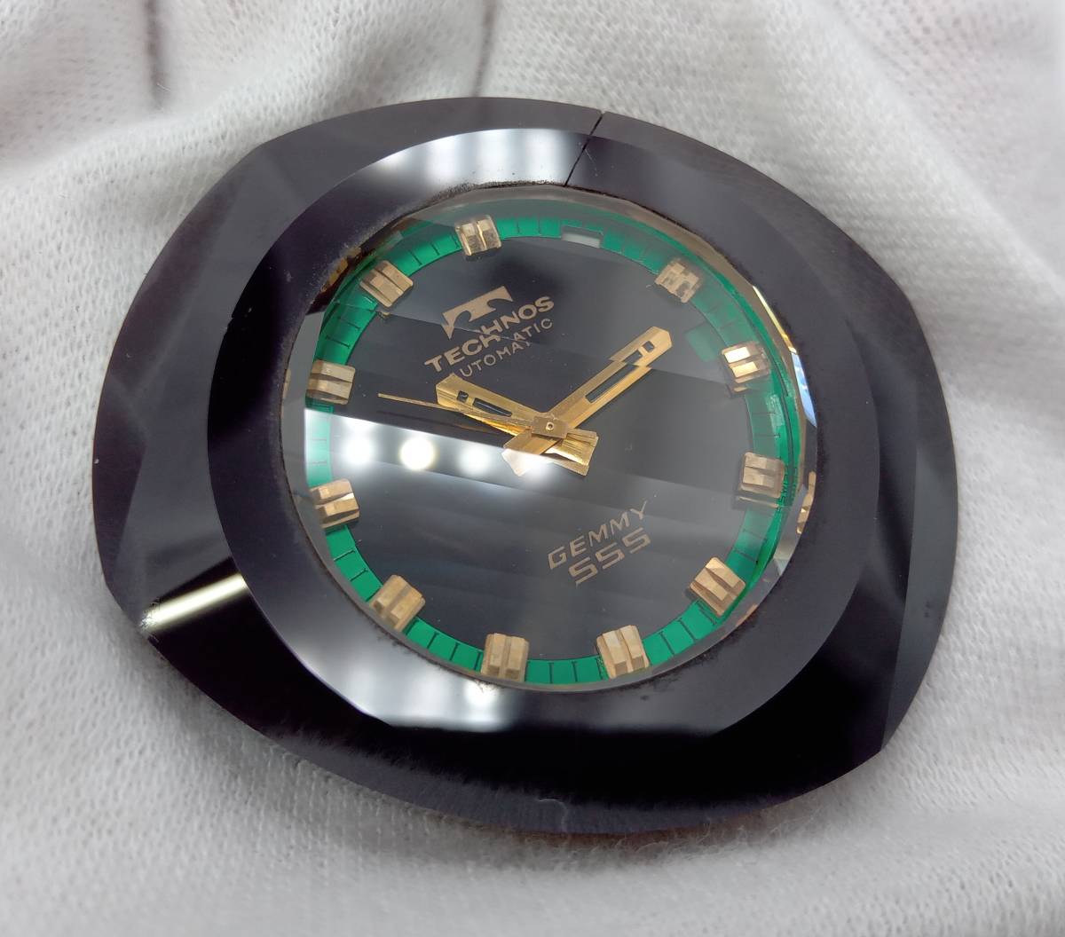 【ジャンク】 TECHNOS テクノス GEMMY 555 ジェミー ジェイミー 自動巻き メンズ 腕時計 ブラック 黒文字盤 アンティーク ヴィンテージ