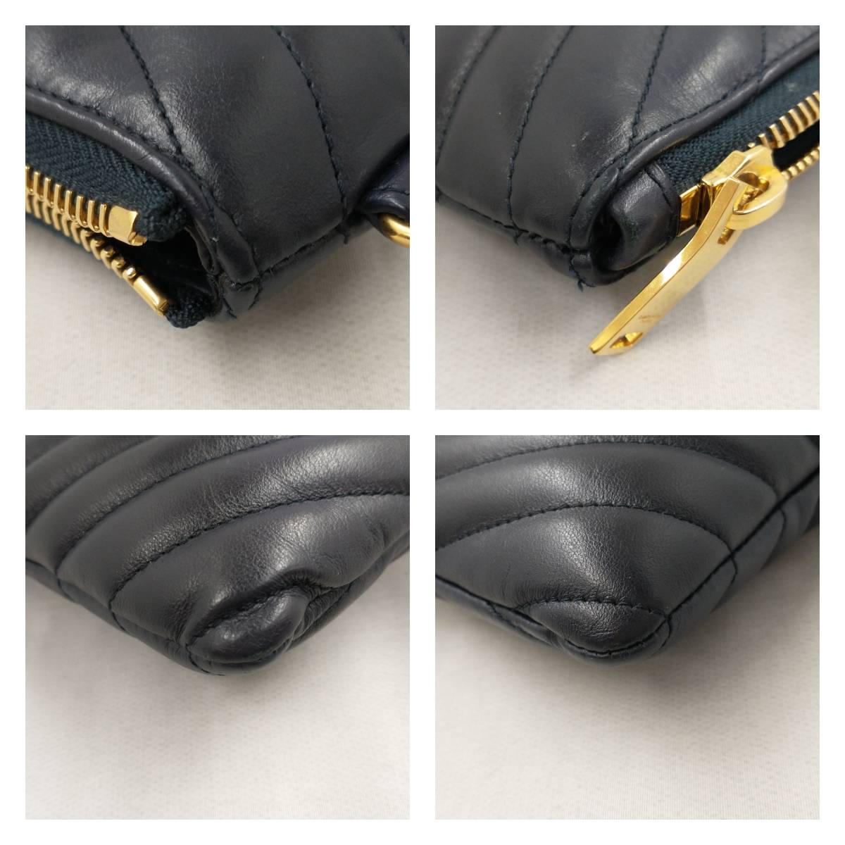 YVES SAINT LAURENT イヴ・サンローラン PLB440222.0817 クラッチ バッグ レザー ブルー系 紺 Vステッチ 箱付 保存袋付 鞄_画像6