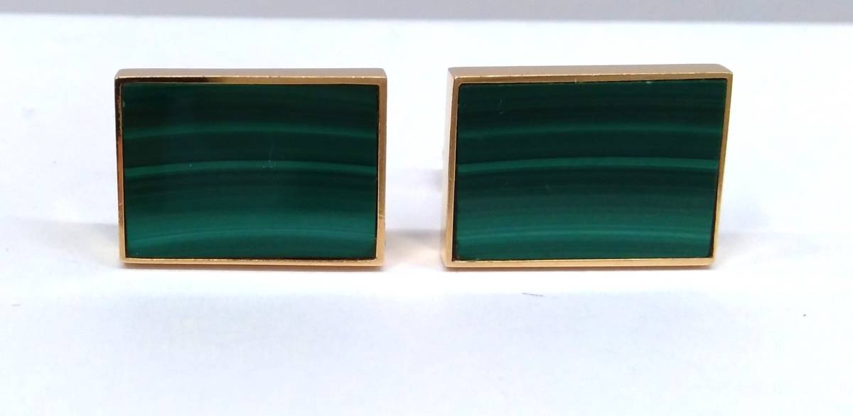K18　緑石　カフス　各約1.4×1.9cm　13.6g