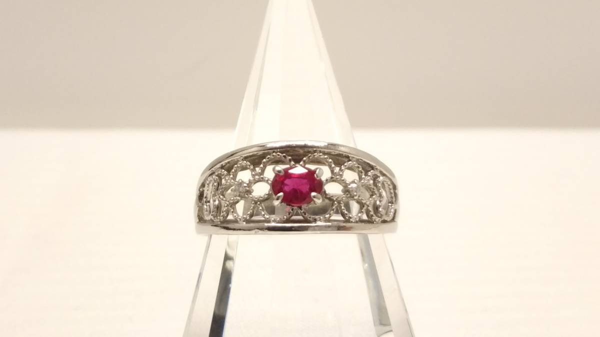 輝く高品質な Pt900 リング #17/ダイヤ0.02ct/4.8g プラチナ台