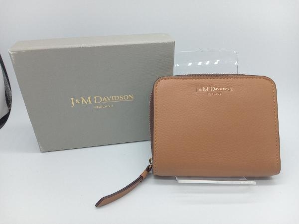 J＆M DAVIDSON ラウンドジップ コンパクト財布 ブラウン レザー 箱付き ジェイアンドエムデヴィッドソン