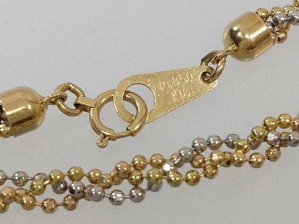 K18 Pt850 コンビ デザインブレスレット 編み込み 三つ編み 18K YG
