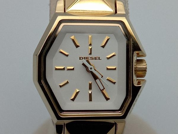 DIESEL 腕時計 DZ5299 白文字盤 ゴールドケース レザーベルト ブラウン レディース ディーゼル 2022年4月電池交換済_画像1