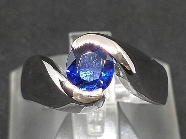鑑別書付き K18 18金 WG 750 天然 ブルーサファイア リング 指輪