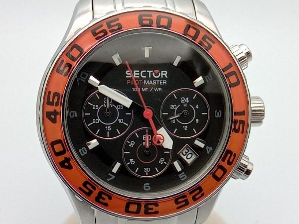 SECTOR 腕時計 PIROT-MASTER ベルト約17cmステンレス オレンジ 黒文字盤 3273679125-66762 クロノグラフ セクター 2023年1月電池交換済