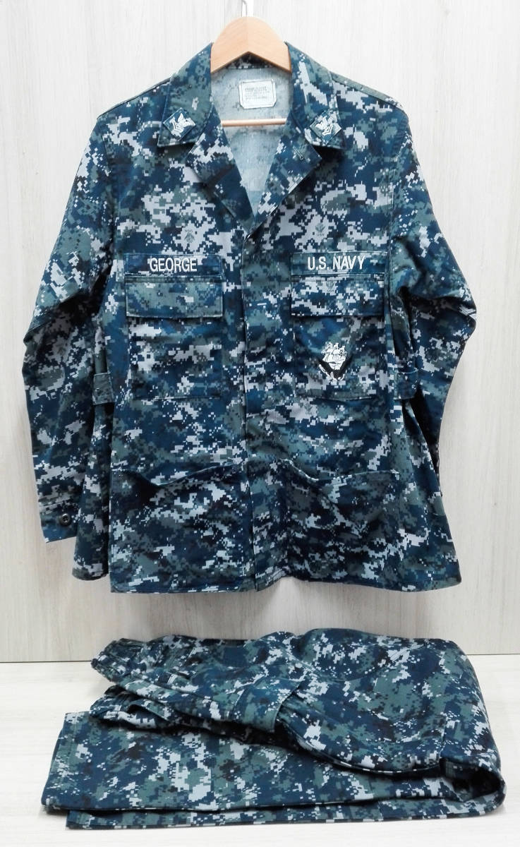 U.S NAVY 米海軍 ミリタリージャケット&パンツ セット 軍服 ブルー迷彩