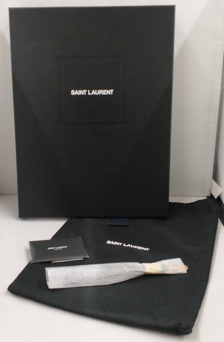 YVES SAINT LAURENT イヴ・サンローラン PLB440222.0817 クラッチ バッグ レザー ブルー系 紺 Vステッチ 箱付 保存袋付 鞄_画像7
