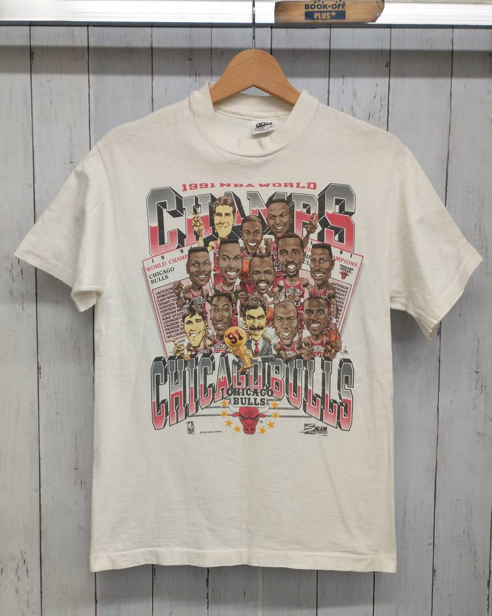 1991 NBA Chicago Bulls NBA World Champs Tee 90s Vintage anvil USA製 シカゴ・ブルズ　プリント_画像1