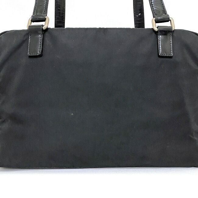 プラダ ミニ ボストンバッグ ブラック シルバー BR3150 ハンドバッグ ナイロン レザー 中古 PRADA ロゴ_画像4