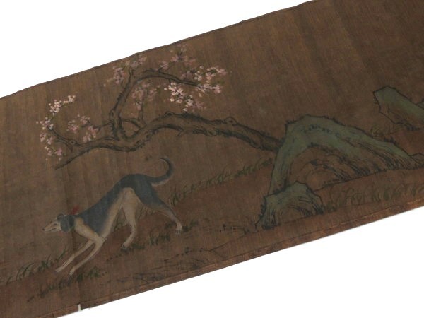 中国書画/清代書画家 任熊/壬子冬日 戯れ群犬図/巻物/掛軸/掛け軸/肉筆